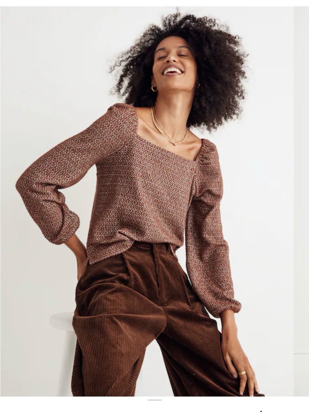 Madewell Brown Geometric Long-Sleeve Blouse - Picture 1 of 8